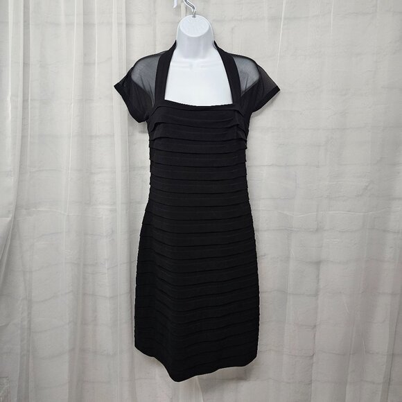 Maggy London Dresses & Skirts - Maggy London Black Sheer Mesh Pleated Cocktail Dress Party Bodycon 8
